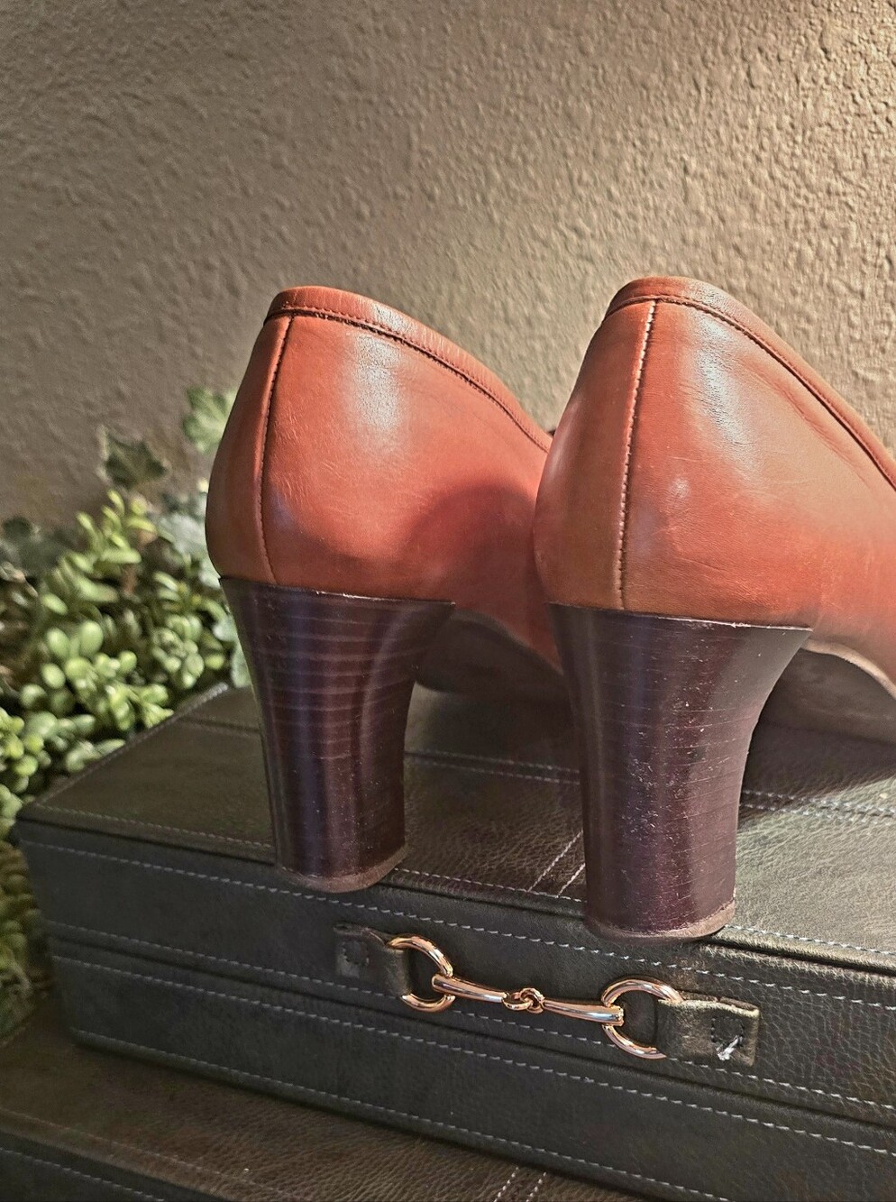 Coach Women's Rust Brown Leather Heels with Silver Hardware - Picture 3 of 5
